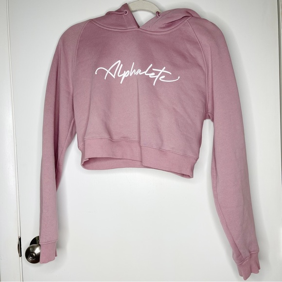 Alphalete Pink Script Logo Cropped Hoodie Women's Size Small - Picture 3 of 13